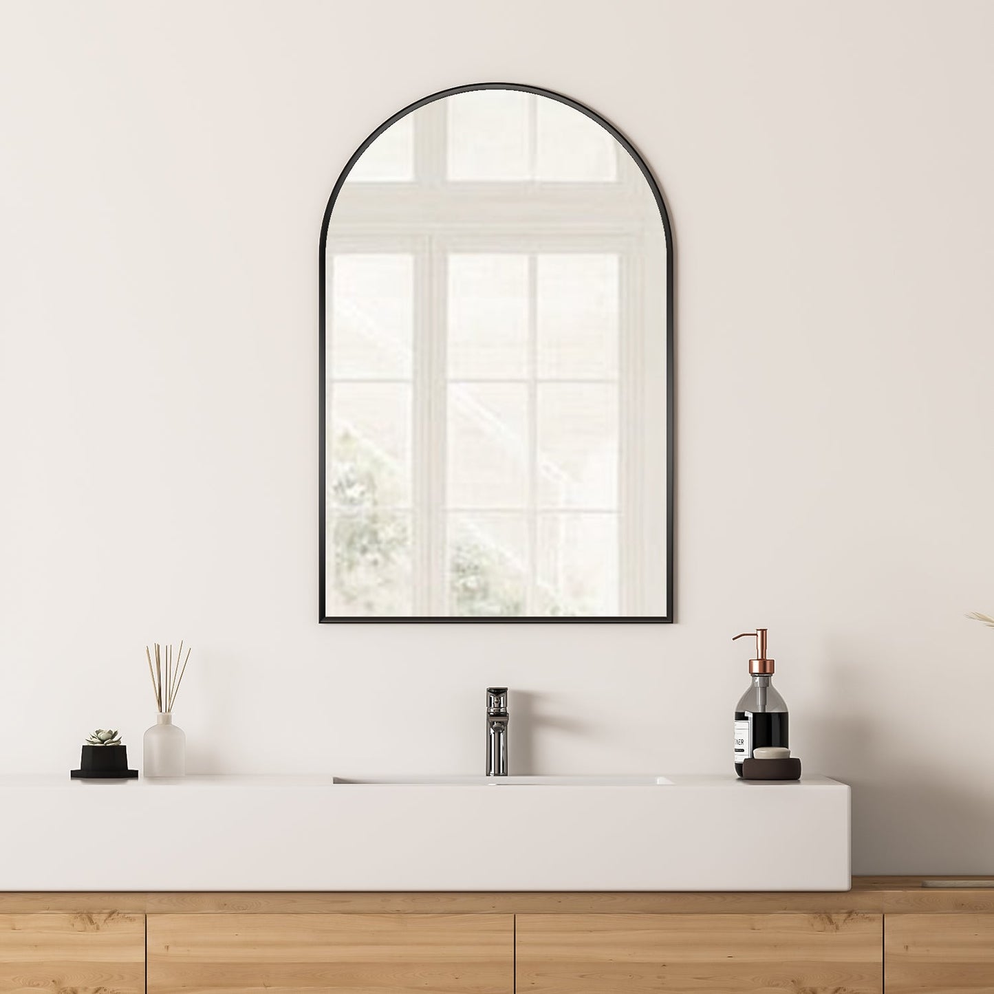 Benoni 24" Classic Domed Bathroom/Vanity Matt Black Aluminum Framed Wall Mirror