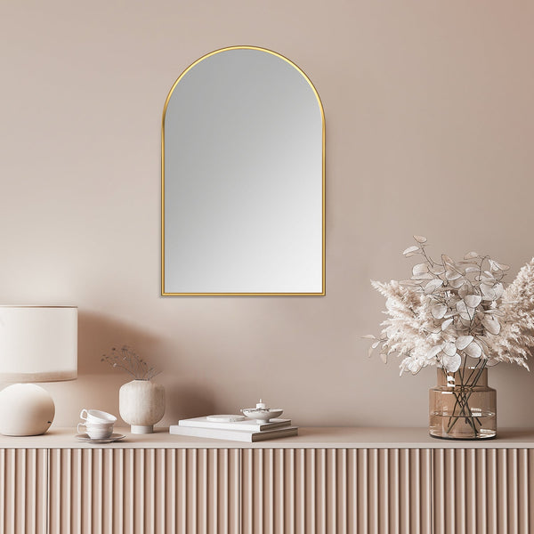 Benoni 24 Classic Domed Bathroom/Vanity Brushed Gold Aluminum Framed Wall Mirror