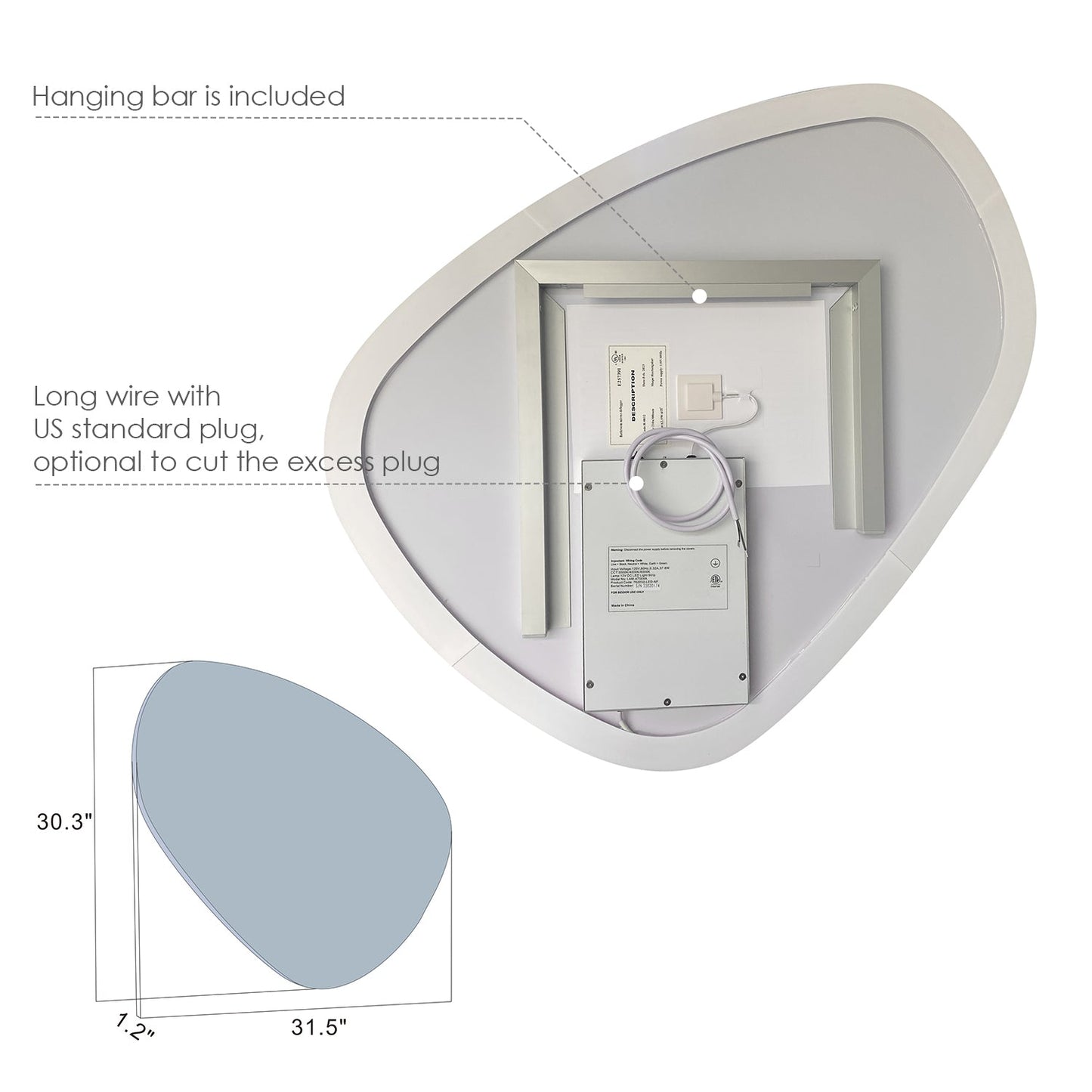 Rasso Novelty
 32" Frameless Modern Bathroom/Vanity LED Lighted Wall Mirror