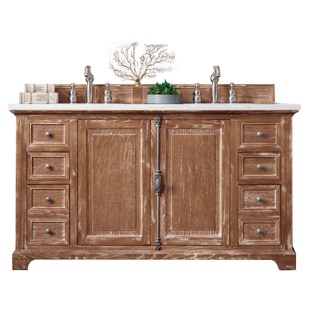 Providence 60" Double Vanity, Driftwood w/ 3 CM Carrara Marble Top