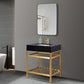 Nauders 30" Single Stainless Steel Vanity Console in Brushed Gold with Imperial Black Stone Countertop and Mirror