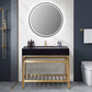 Nauders 42" Single Stainless Steel Vanity Console in Brushed Gold with Imperial Black Stone Countertop and Mirror