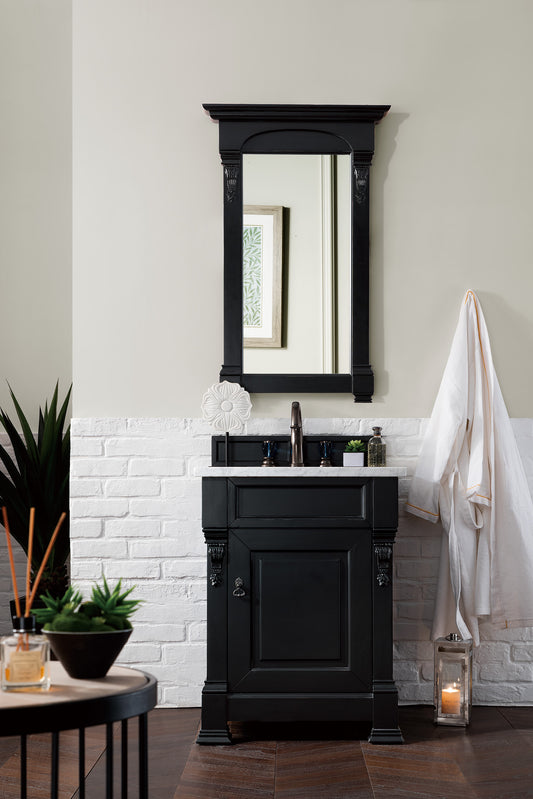 Brookfield 26" Single Vanity, Antique Black w/ 3 CM Carrara Marble Top