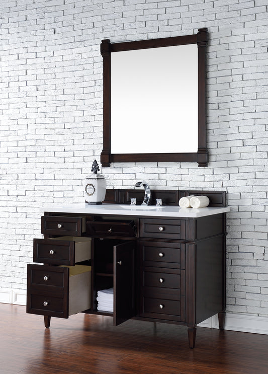 Brittany 48" Single Vanity, Burnished Mahogany w/ 3 CM White Zeus Quartz Top