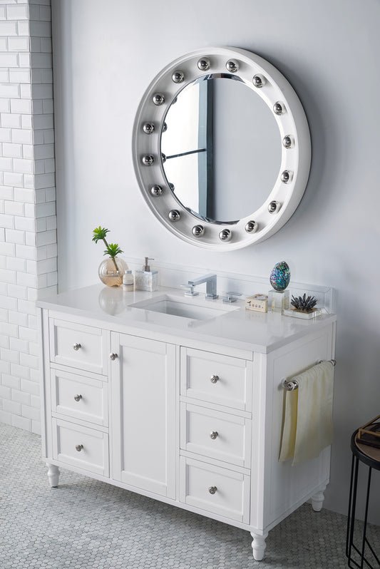 Copper Cove Encore 48" Single Vanity, Bright White w/ 3 CM White Zeus Quartz Top