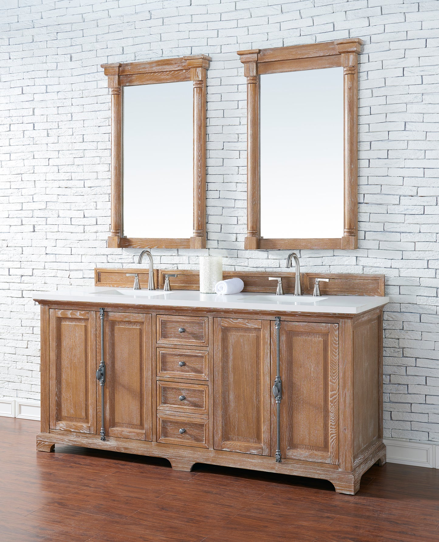 Providence 72" Double Vanity, Driftwood w/ 3 CM White Zeus Quartz Top