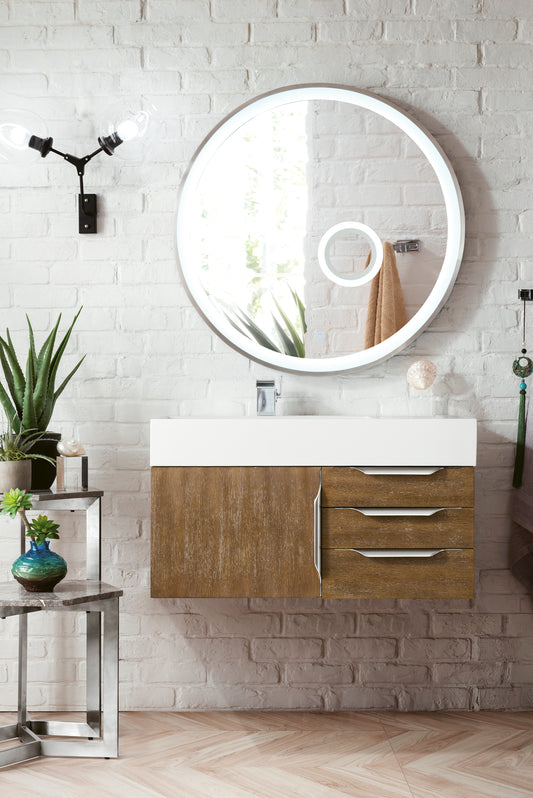 Mercer Island 36" Single Vanity, Latte Oak w/ Glossy White Composite Stone Top