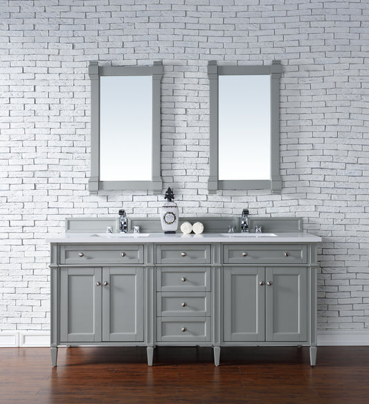 Brittany 72" Double Vanity, Urban Gray w/ 3 CM White Zeus Quartz Top