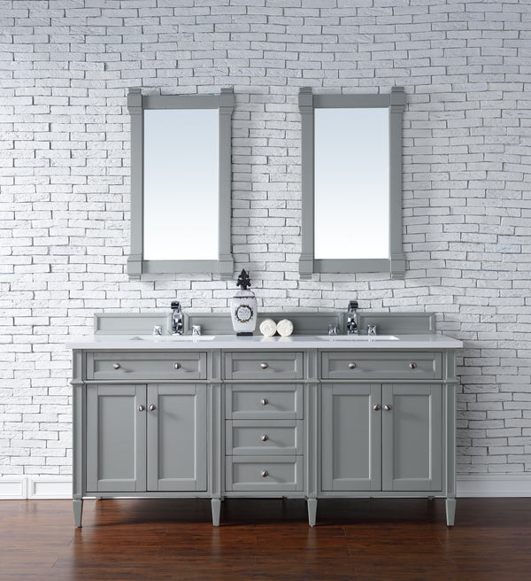 Brittany 72 Double Vanity, Urban Gray w/ 3 CM White Zeus Quartz Top