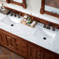 Brookfield 72" Double Vanity, Warm Cherry w/ 3 CM Carrara MarbleTop