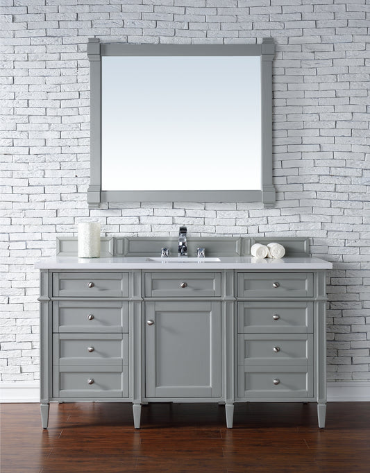 Brittany 60" Single Vanity, Urban Gray w/ 3 CM White Zeus Quartz Top