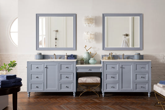 Copper Cove Encore 122" Double Vanity Set, Silver Gray w/ 3 CM White Zeus Quartz Top