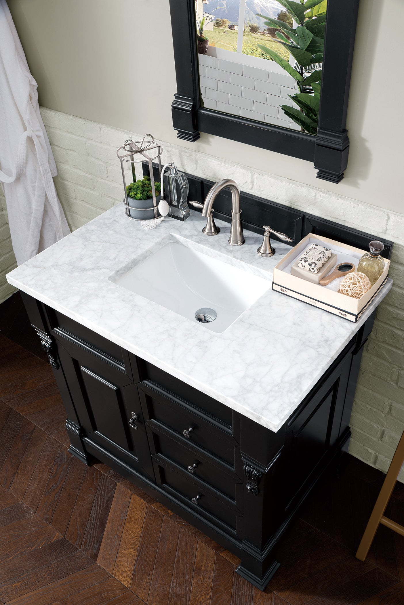 Brookfield 36" Single Vanity, Antique Black w/ 3 CM Carrara Marble Top