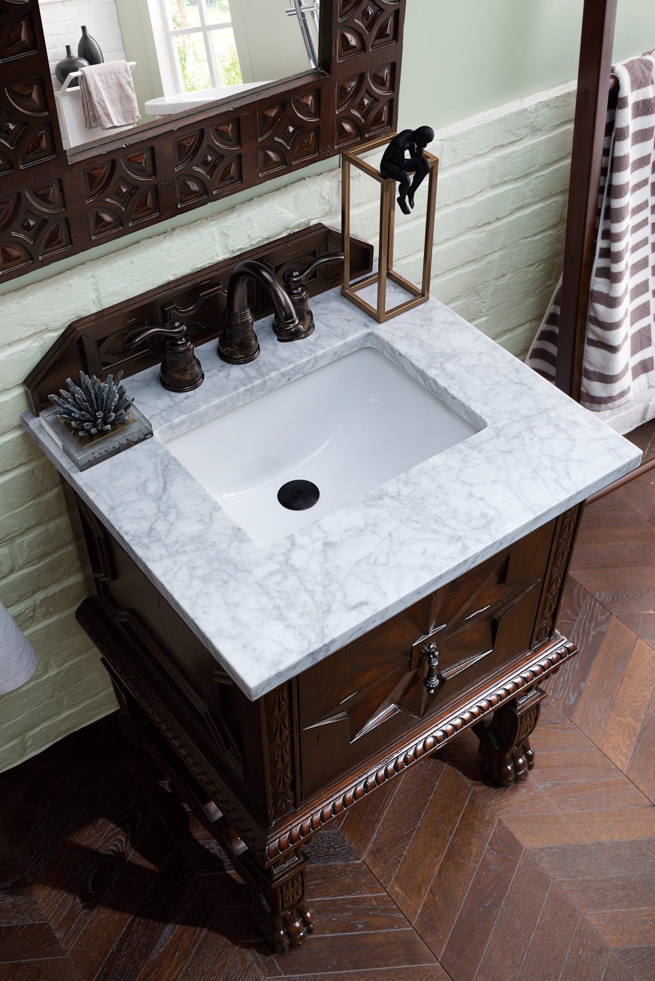 Balmoral 26" Single Vanity, Antique Walnut w/ 3 CM Carrara Marble Top