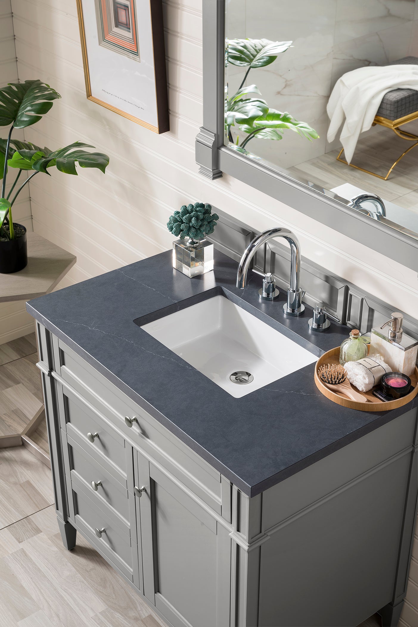 Brittany 36" Single Vanity, Urban Gray w/ 3 CM Charcoal Soapstone Quartz Top