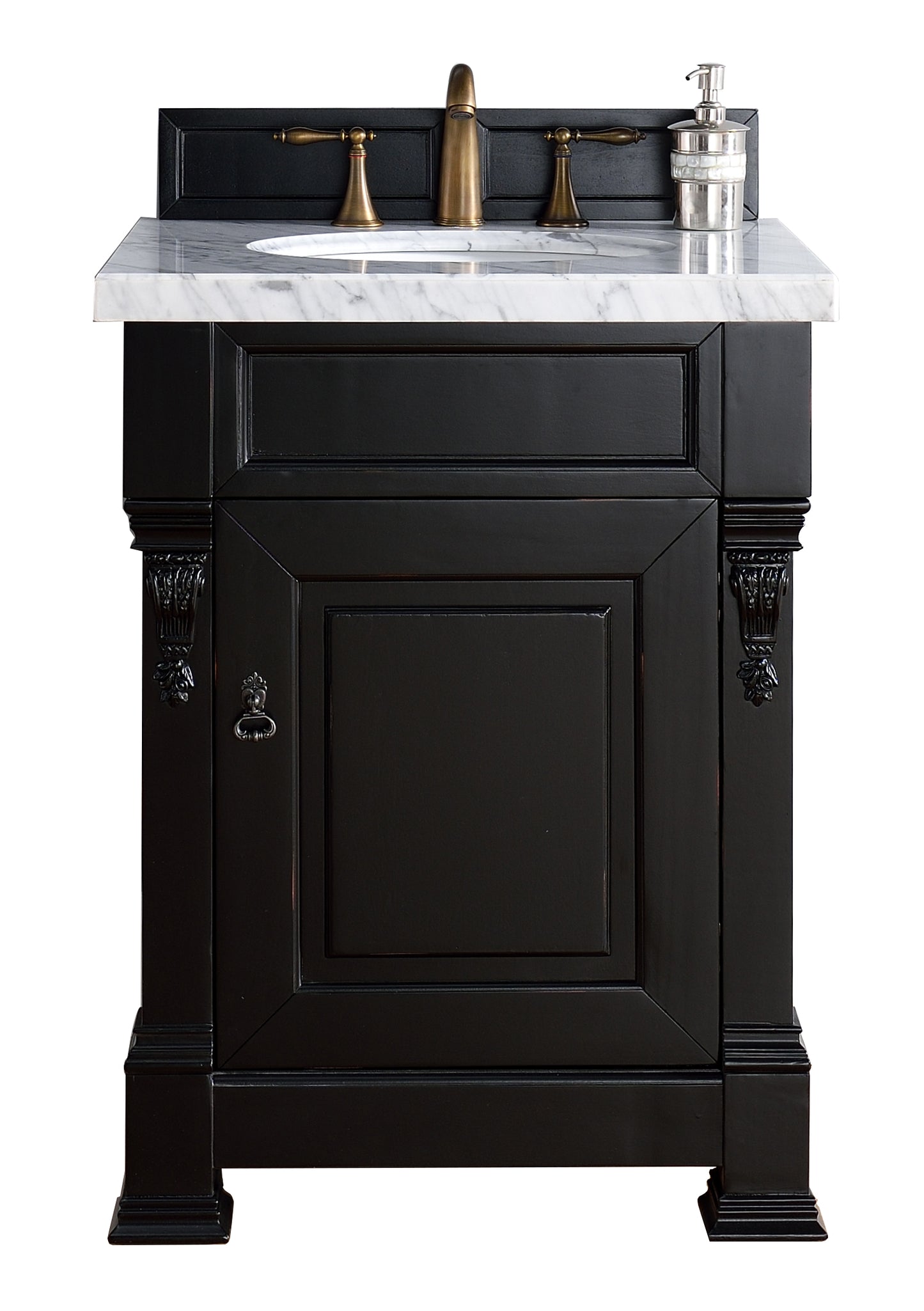 Brookfield 26" Single Vanity, Antique Black w/ 3 CM Arctic Fall Solid Surface Top