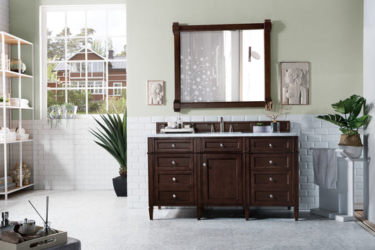 Brittany 60" Single Vanity, Burnished Mahogany w/ 3 CM Carrara Marble Top