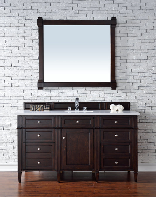 Brittany 60" Single Vanity, Burnished Mahogany w/ 3 CM White Zeus Quartz Top