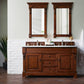 Brookfield 60" Double Vanity, Warm Cherry w/ 3 CM Carrara Marble Top