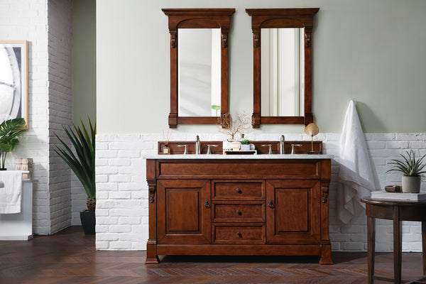 Brookfield 60 Double Vanity, Warm Cherry w/ 3 CM Carrara Marble Top