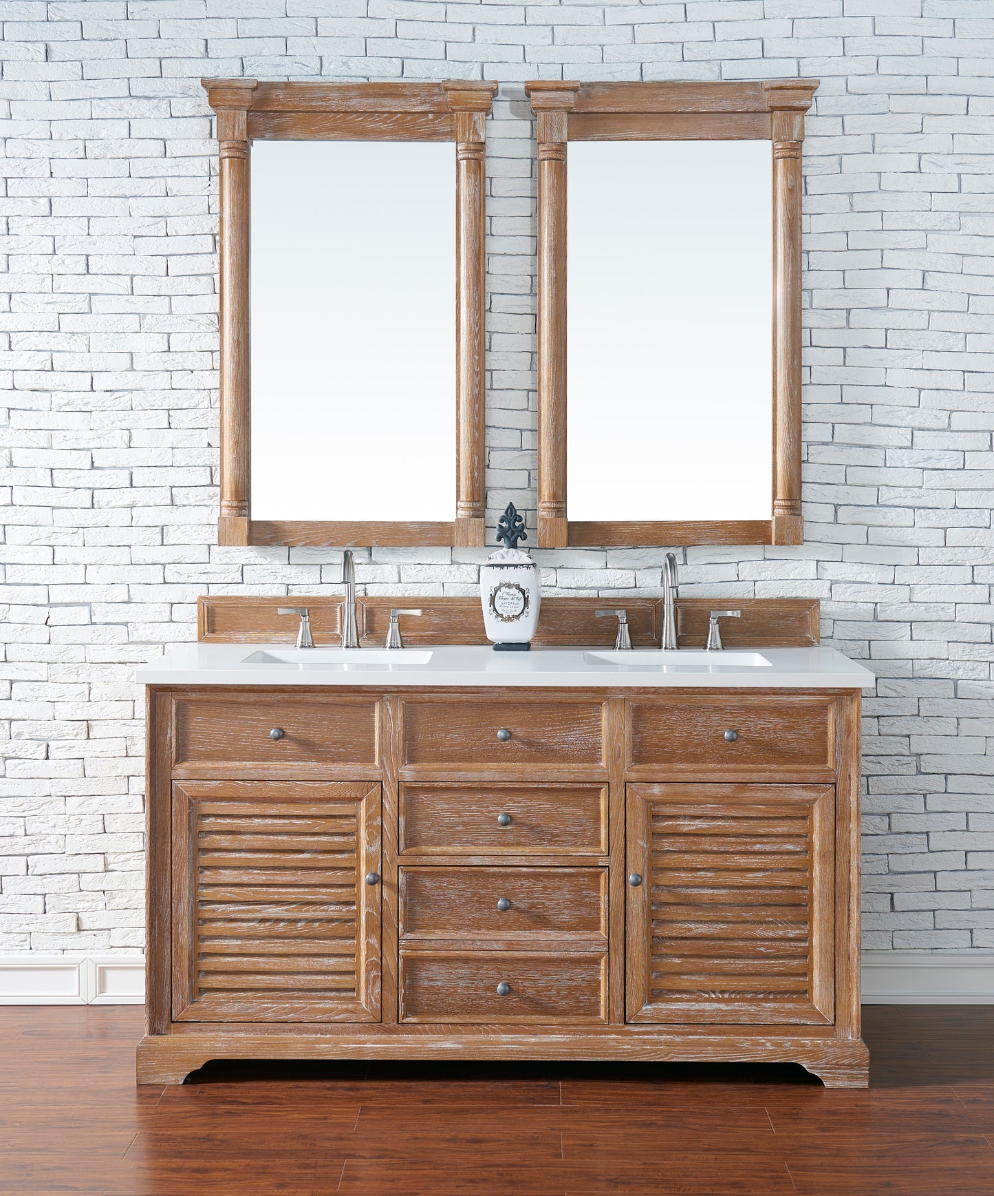 Savannah 60" Double Vanity, Driftwood w/ 3 CM White Zeus Quartz Top