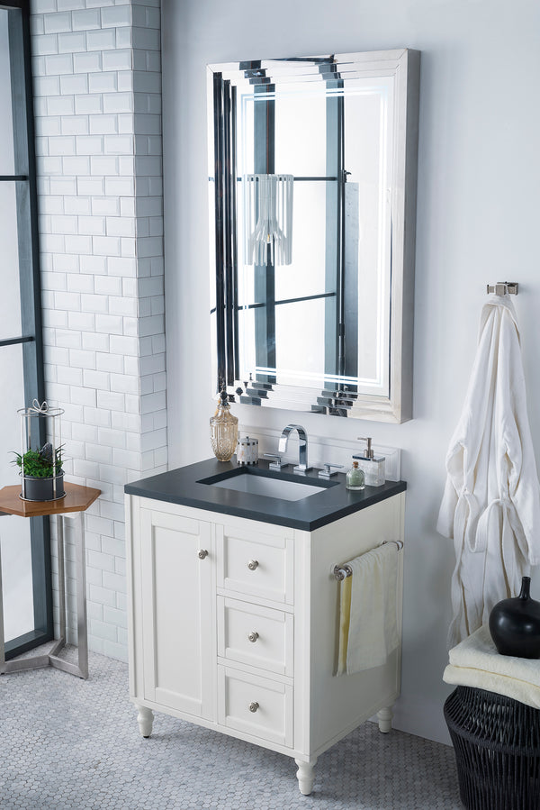 Copper Cove Encore 30 Single Vanity, Bright White w/ 3 CM Charcoal Soapstone Quartz Top