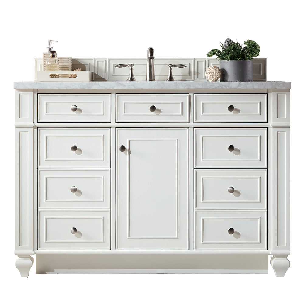 Bristol 48" Single Vanity, Bright White w/ 3 CM Carrara Marble Top