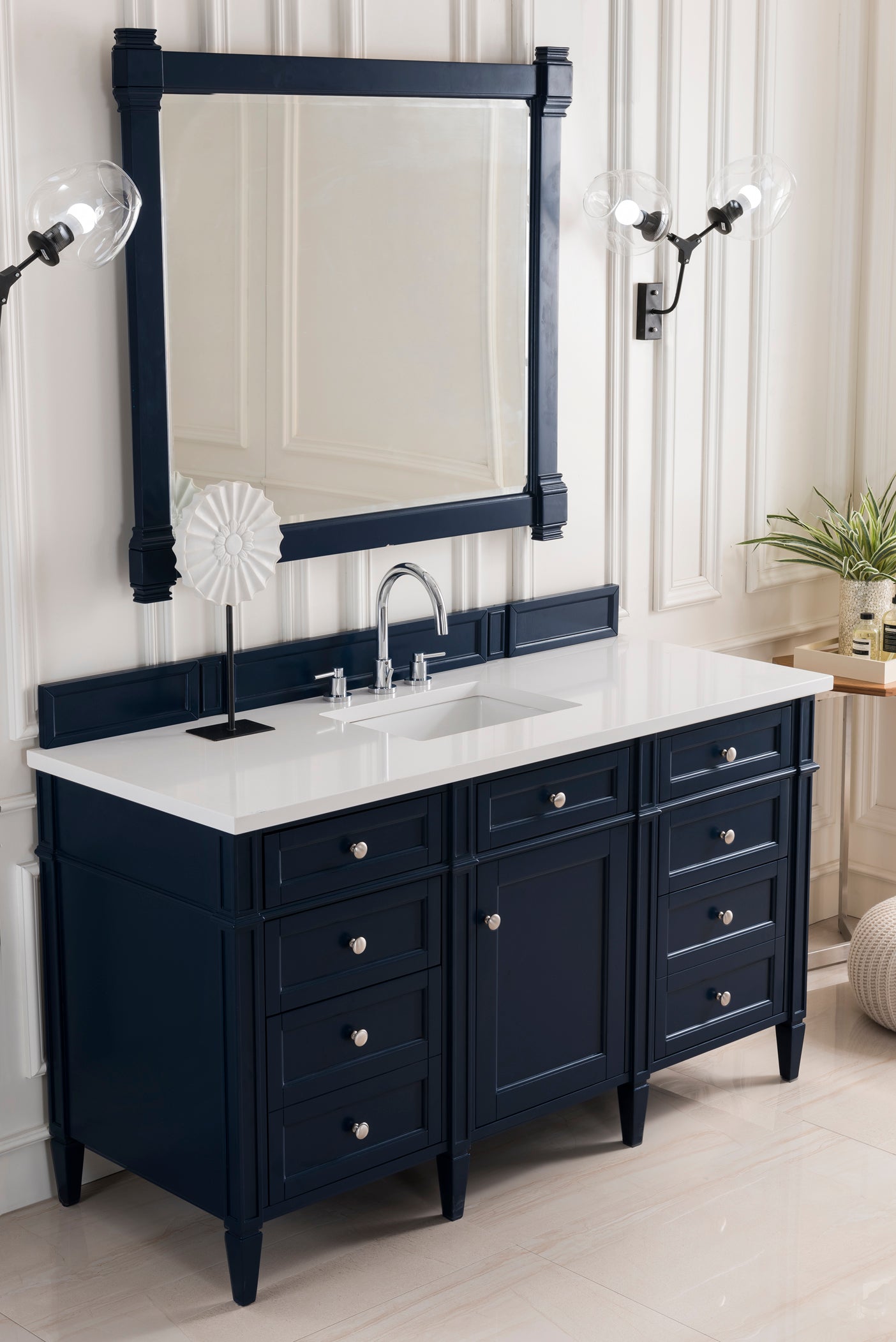 Brittany 60" Single Vanity, Victory Blue w/ 3 CM White Zeus Quartz Top