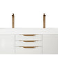 Mercer Island 72" Double Vanity, Glossy White, Radiant Gold w/ Glossy White Composite Stone Top