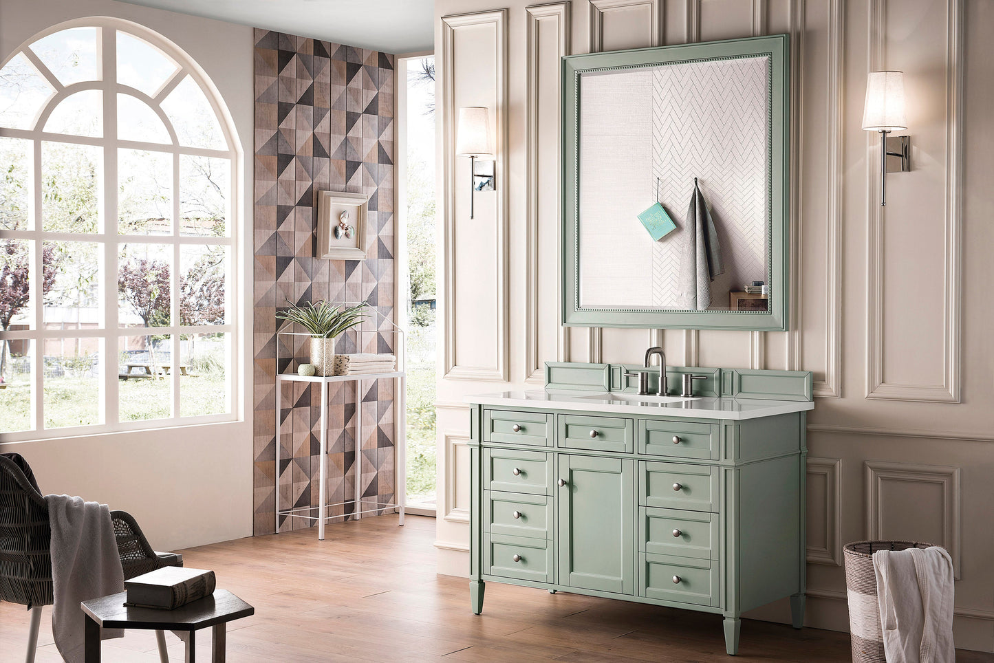 Brittany 48" Single Vanity, Sage Green w/ 3 CM White Zeus Quartz Top