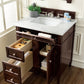 Brittany 30" Single Vanity, Burnished Mahogany w/ 3 CM Carrara Marble Top