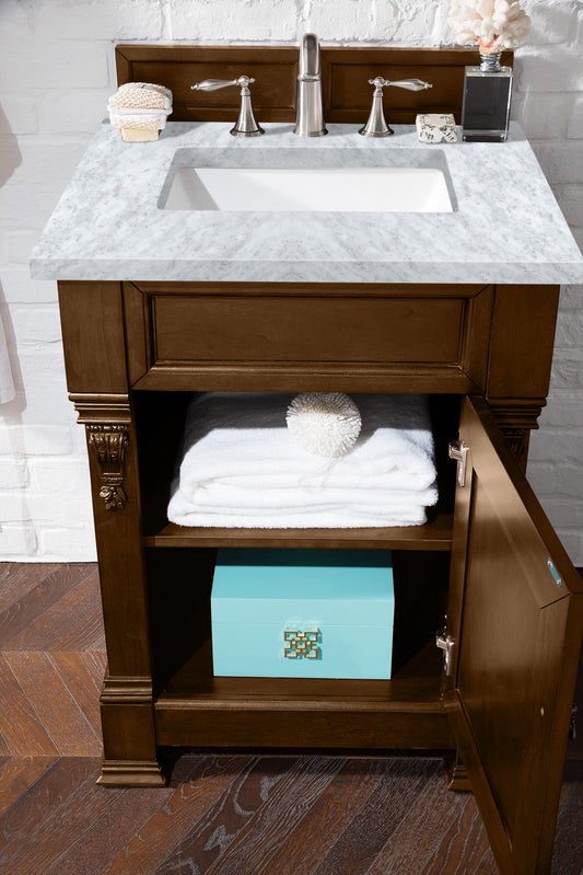 Brookfield 26" Single Vanity, Country Oak w/ 3 CM Carrara Marble Top