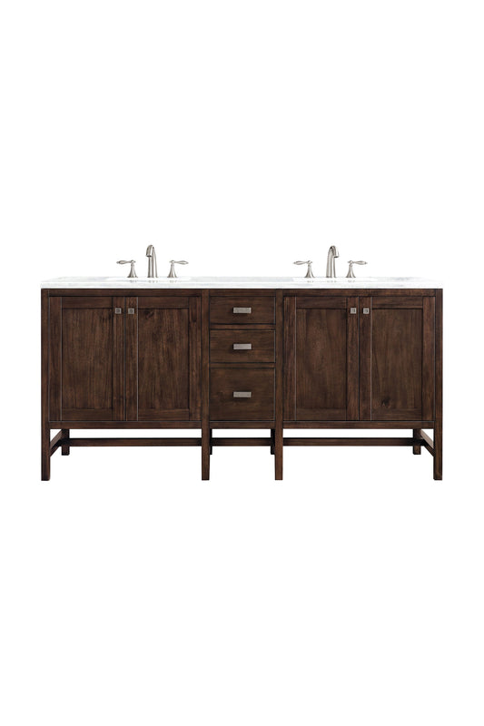 Addison 72" Double Vanity, Mid-Century Acacia w/ 3 CM Arctic Fall Solid Surface Top