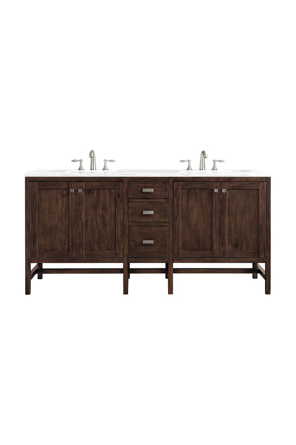 Addison 72 Double Vanity, Mid-Century Acacia w/ 3 CM Arctic Fall Solid Surface Top