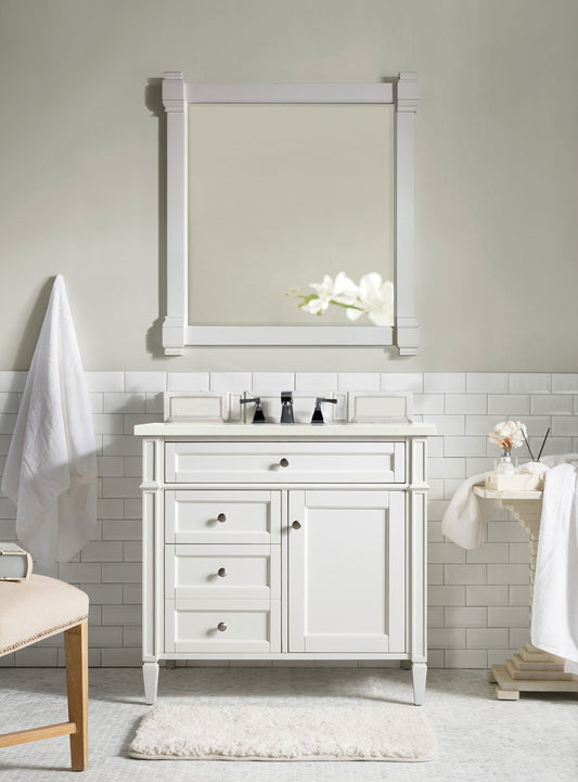 Brittany 36" Single Vanity, Bright White w/ 3 CM Eternal Marfil Quartz Top