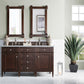 Brittany 60" Double Vanity, Burnished Mahogany w/ 3 CM Carrara Marble Top