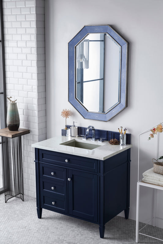 Brittany 36" Single Vanity, Victory Blue w/ 3 CM Eternal Jasmine Pearl Quartz Top