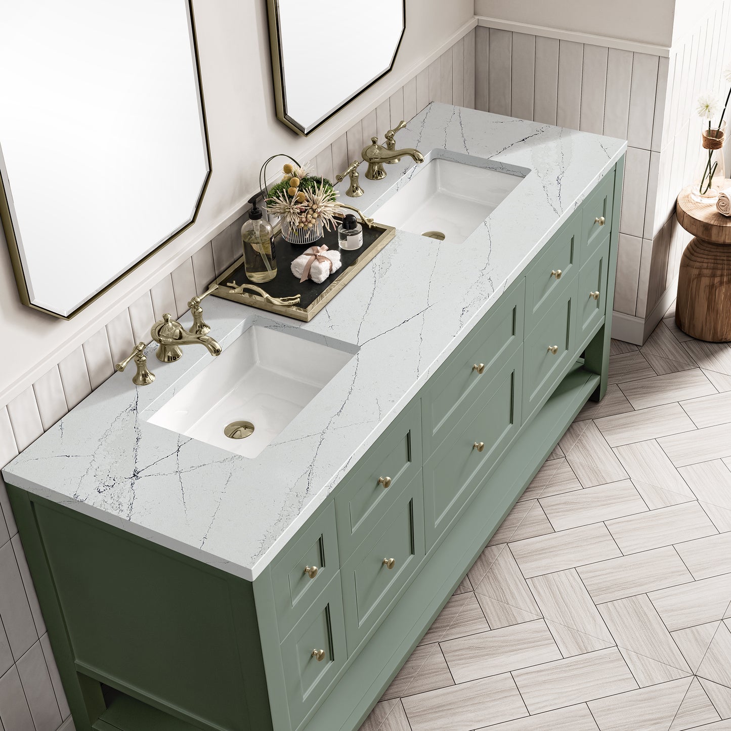 Breckenridge 72" Double Vanity, Smokey Celadon w/ 3 CM Ethereal Noctis Top