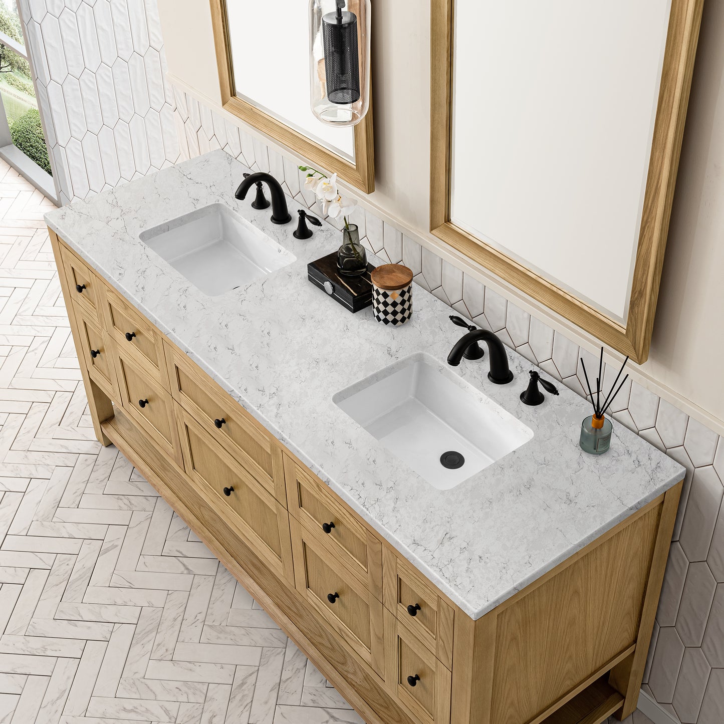 Breckenridge 72" Double Vanity, Light Natural Oak w/ 3 CM Eternal Jasmine Pearl Top