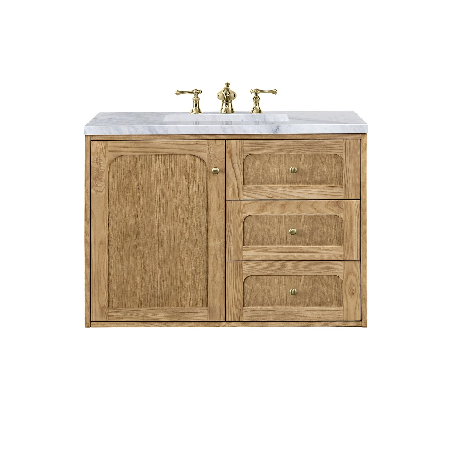 Laurent 36" Single Vanity, Light Natural Oak w/ 3 CM Carrara Marble Top