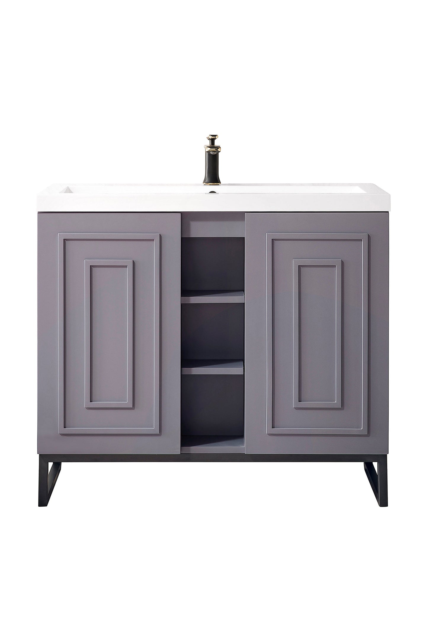 Alicante 39.5" Single Vanity, Gray Smoke, Matte Black w/ White Glossy Composite Stone Top