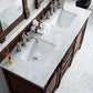 Brittany 60" Double Vanity, Burnished Mahogany w/ 3 CM Carrara Marble Top