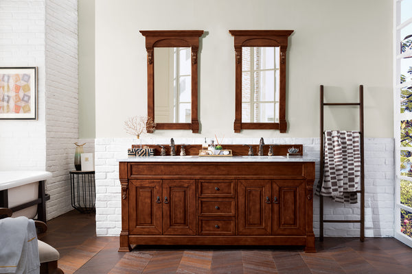 Brookfield 72 Double Vanity, Warm Cherry w/ 3 CM Carrara MarbleTop