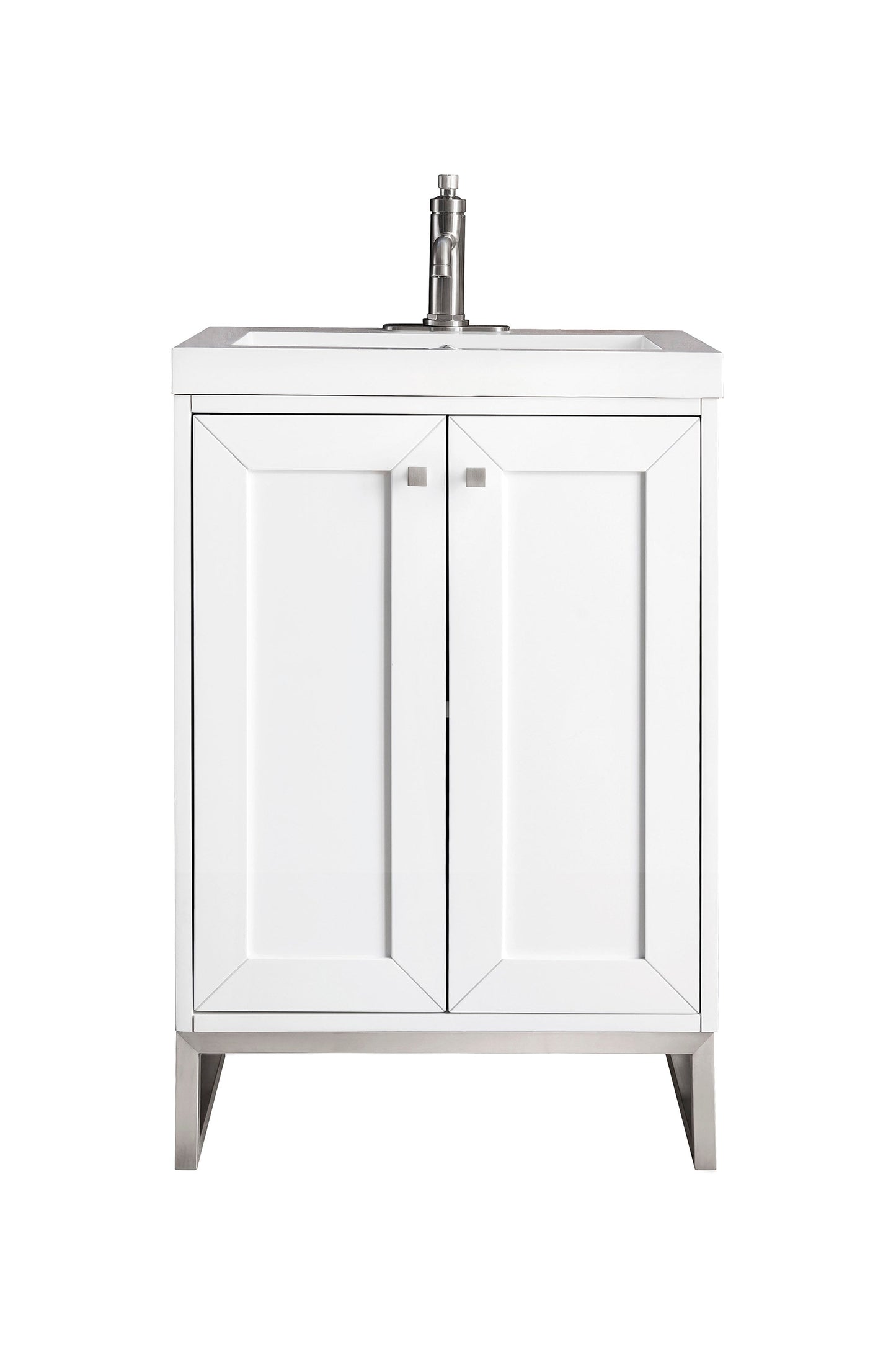 Chianti 24" Single Vanity, Glossy White, Brushed Nickel, w/ White Glossy Composite Stone Top