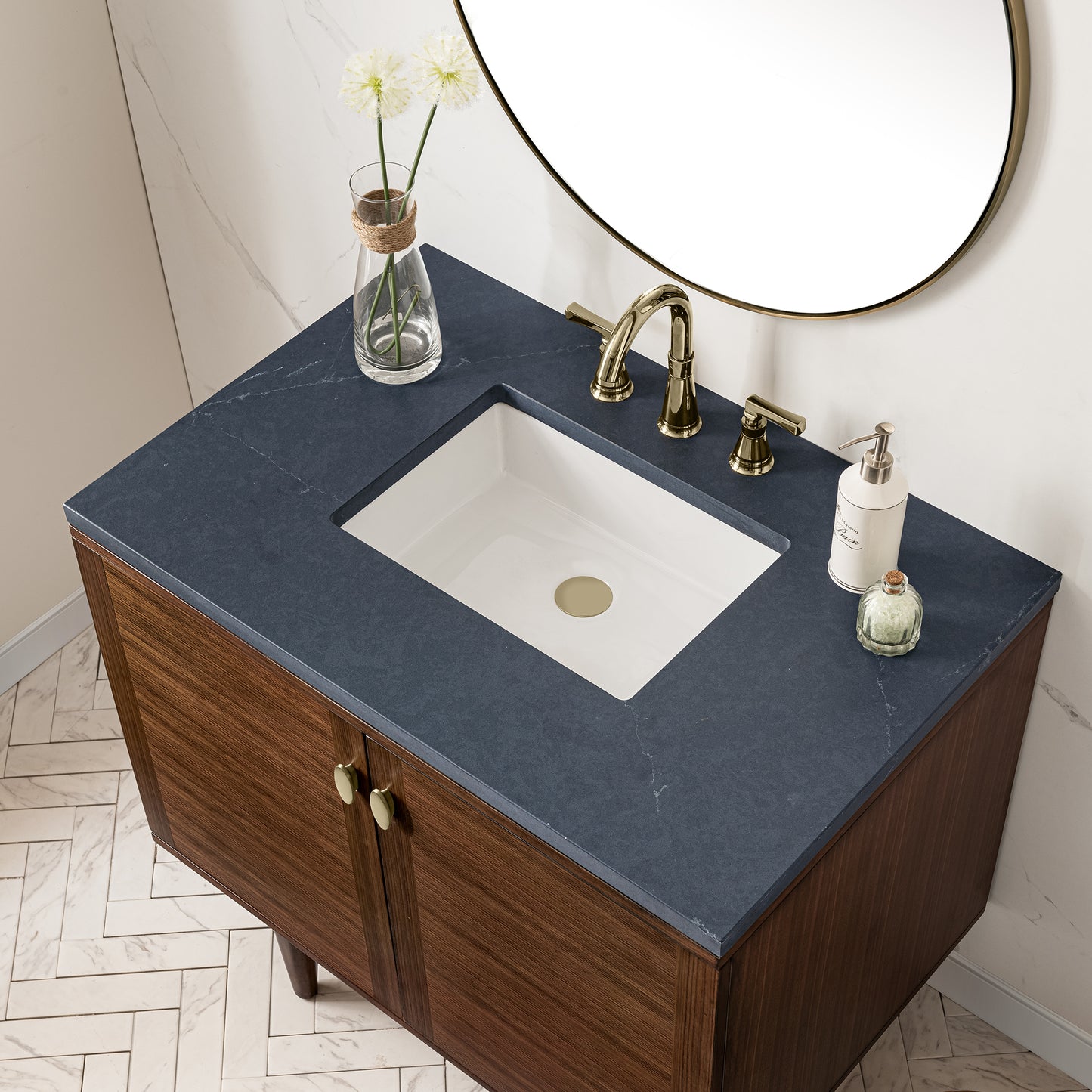 Amberly 36" Single Vanity, Mid-Century Walnut w/ 3 CM Charcoal Soapstone Top