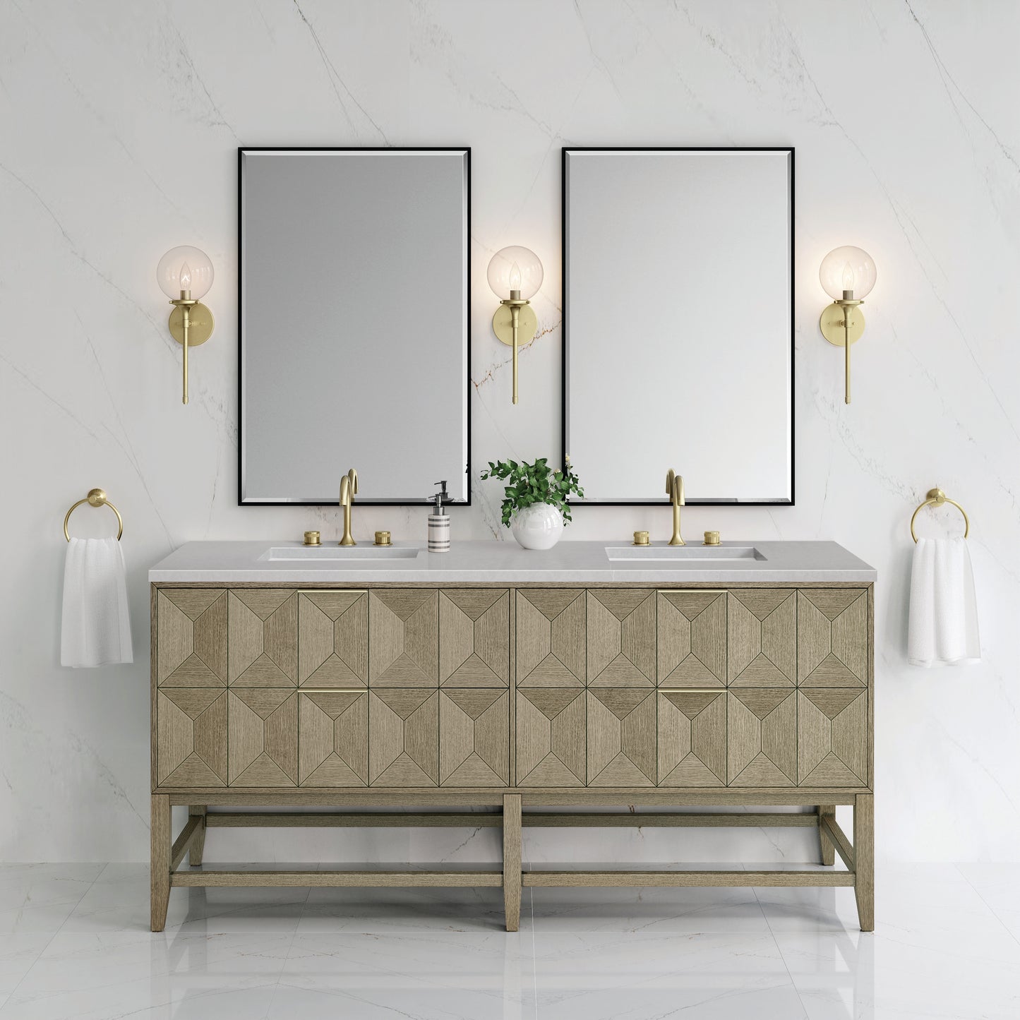 Emmeline 72" Double Vanity, Pebble Oak w/ 3 CM Eternal Serena Top