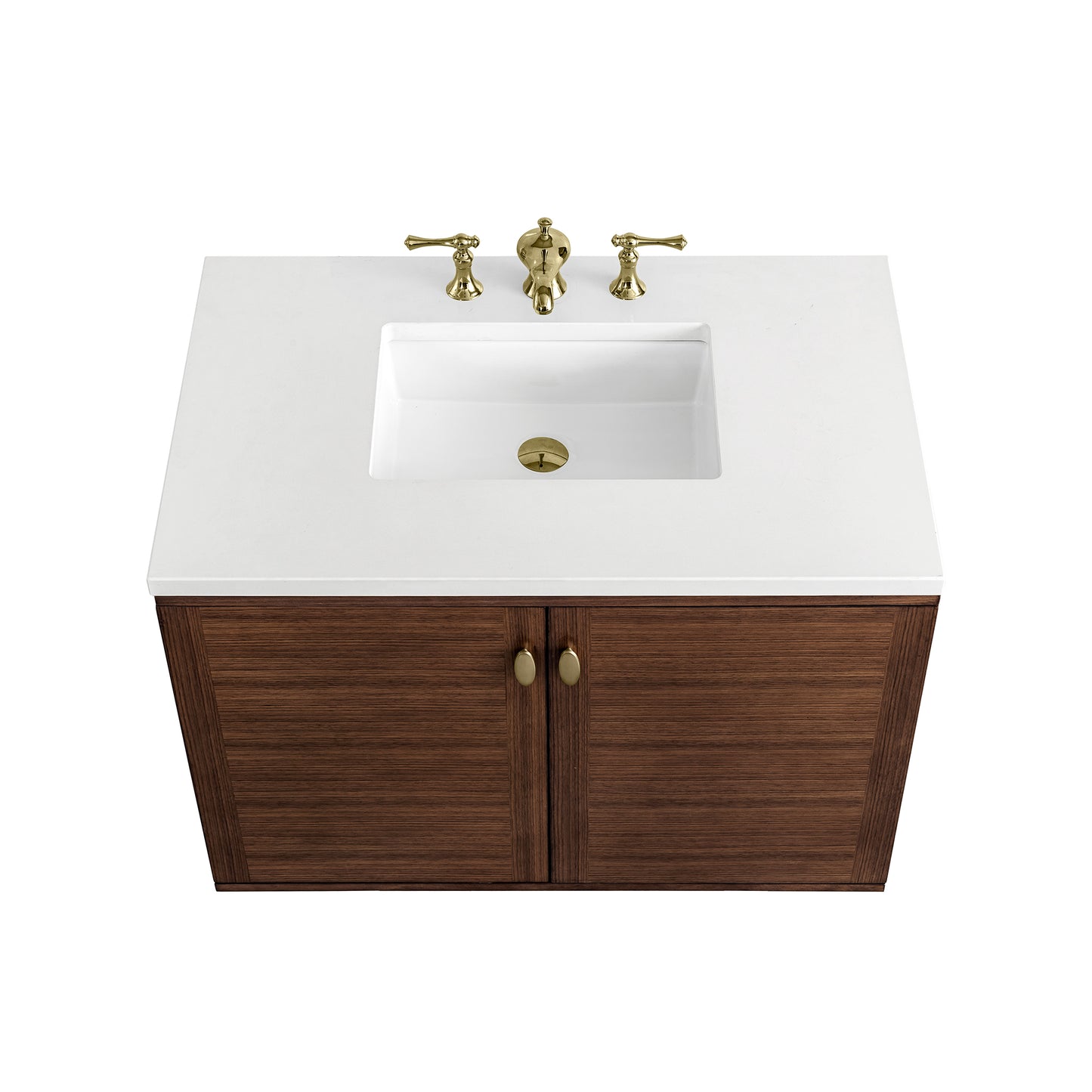 Amberly 36" Single Vanity, Mid-Century Walnut w/ 3 CM White Zeus Top