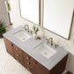 Amberly 60" Double Vanity, Mid-Century Walnut w/ 3 CM Eternal Serena Top