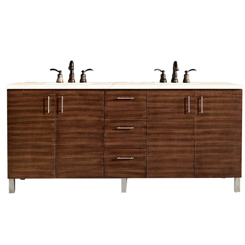 Metropolitan 72" Double Vanity, American Walnut w/ 3 CM Eternal Marfil Quartz Top