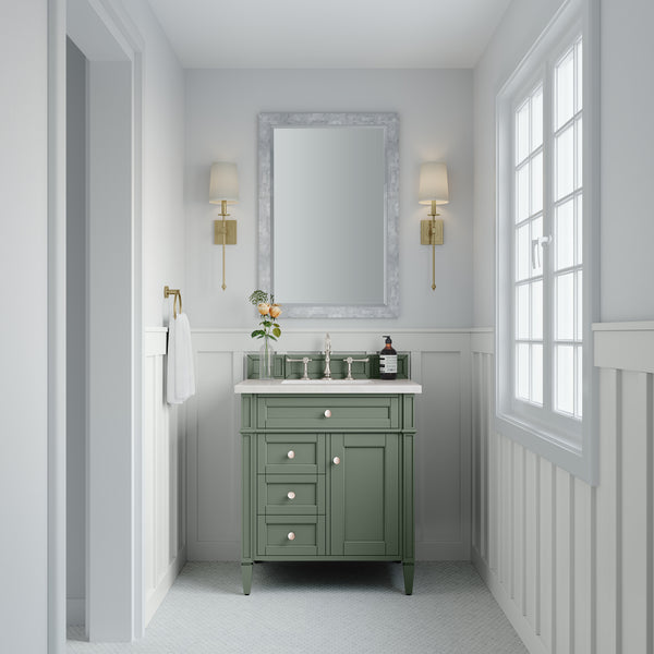 Brittany 30 Single Vanity, Smokey Celadon w/ 3 CM White Zeus Top